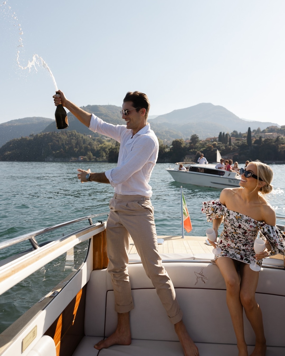Champagne celebration on a Lake Como boat
